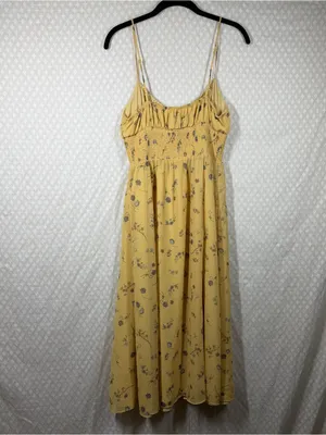 Aritzia Wilfred Yellow Floral Genoa Smocked Milkmaid Midi Dress thumbnail 6