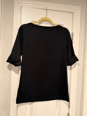 NWOT LRL Ralph Lauren Size L Black Top Cuffed Short Sleeve Stretch Classic Logo thumbnail 9