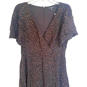 Madewell‎ Metallic Copper Clipdot Wrap Mini Dress Black Womens 12 NEW thumbnail 4