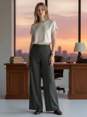 Lauren Ralph Lauren Womens 4 Olive Green Worsted Wool Wide Leg Trouser Pants EUC thumbnail 4