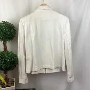 Anne Klein White Long Sleeve Gold Trim Zip Up Ponte Knit Jacket L thumbnail 3