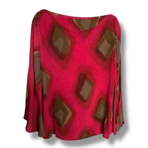 IndoMario Womens Abstract Geometric Blouse‎ Dark Coral Brown Size S/M thumbnail 2