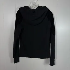 Lululemon Embroidered To You Black Full Zip Velvet Floral Shoulder Hoodie Jacket thumbnail 6