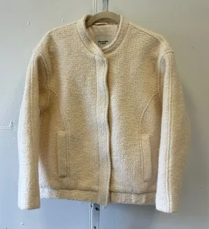 Abercrombie & Fitch Cream Wool Blend Sherpa Bomber Jacket Mock Neck Size Medium thumbnail 1
