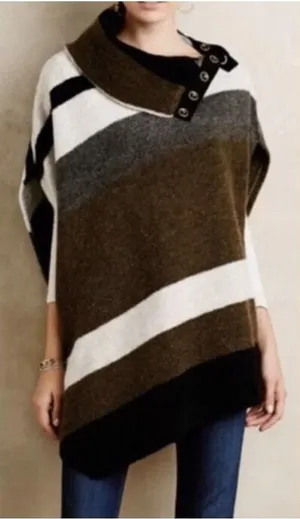 Anthropologie Tabitha Poncho Sz Med Wool Sweater Lagenlook Boxy Casual‎ thumbnail 1