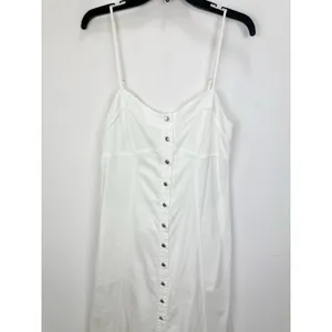 Free People Just Jill Maxi Denim Dress White A Line Sleeveless Pockets Medium thumbnail 6