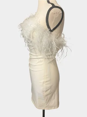 Alyce Paris 4524 White Feather Strapless Bodycon Mini Dress Size 00 Bridal Party thumbnail 5