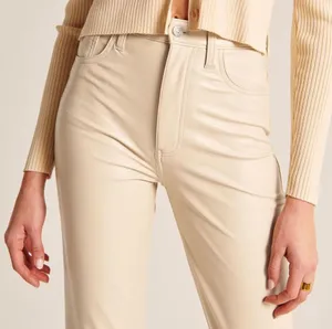 Abercrombie Vegan Leather 90s Straight Pant in Cream thumbnail 4