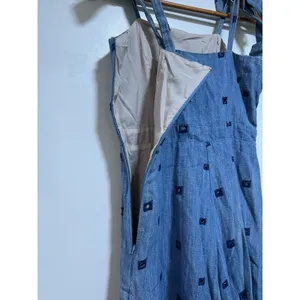 Hunter Bell Alex Denim Wide Leg Crop Jumpsuit Tie Straps With Side Zip‎ Size 0 thumbnail 9