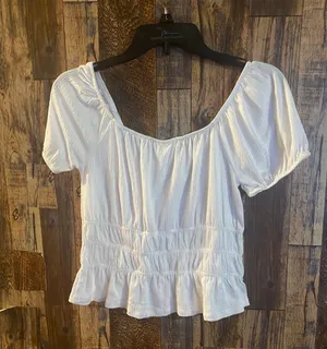 Planet Gold NWT women's ruffled cropped blouse size small bright white thumbnail 3