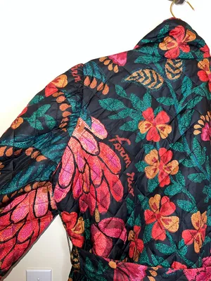 Farm Rio Black Floral Quilted Puffer Jacket XL NWT‎ Belted “Made in Brazil” thumbnail 9