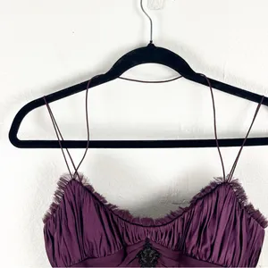 BADGLEY MISCHKA 100% Silk Burgundy Embellished Bodice Shoulder Cover Dress 6 thumbnail 7