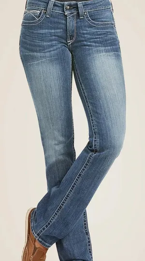 Ariat R.E.A.L. Rainstorm Jeans Womens 33R Medium Wash Straight Leg AW65301 thumbnail 1