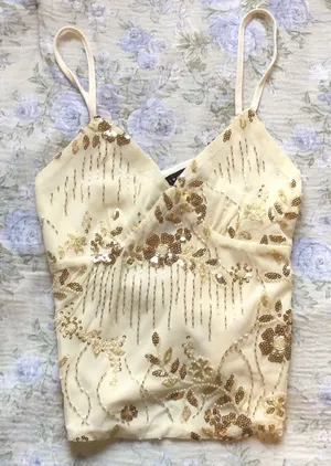 Studio 17 Sparkly Sequence Cream Colored Blouse Size Small thumbnail 1