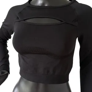 Gym Top T-shirt Crop Top Blouse Cover Up Tee Long Sleeve Sport Tee Slim Fit Top thumbnail 7