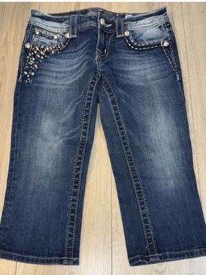 Miss Me Dark Blue Sequin Pocket Cropped Jeans crop capri denim thumbnail 1