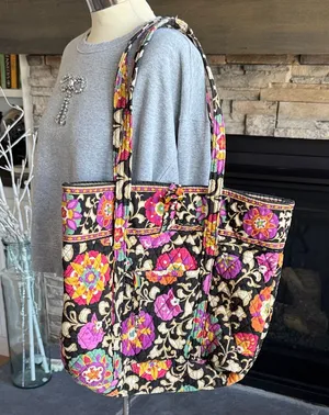 Vera Bradley Black and Pink Floral Tote thumbnail 1
