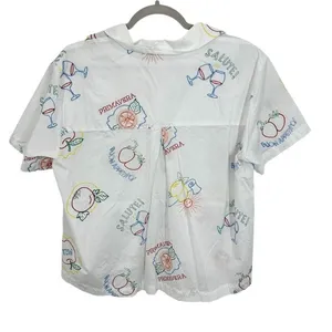 Jane‎ and Delancey White Embroidered Fruit Wine Sun Button Up Shirt Beachy Vacay thumbnail 2