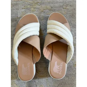 Sorel Cameron Wedge Flatform Sandals Womens 8 Tan Cream Slip On thumbnail 3