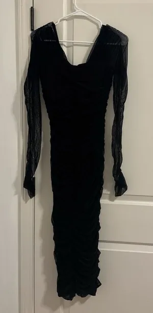 A.L.C. Black Ruched Long-Sleeve Midi Dress thumbnail 1