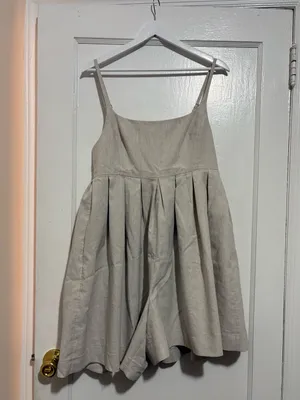 Rebecca Taylor Linen Square-Neck Pleated Romper Size 8 Color Rye thumbnail 5