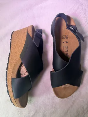 Papillio Black Leather Cork Wedge Sandals Size 8 thumbnail 5
