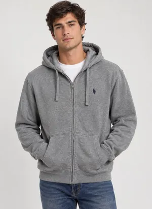 U.S. POLO ASSN Vintage Style Heather Gray Zip Up Hoodie Skate Indie grunge Large thumbnail 1