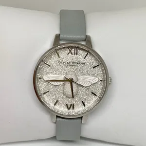 Olivia Burton London watch 3D bee dial 34mm stainless steel gray leather running thumbnail 1