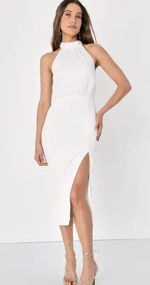 Lulus Glamorous Promise White Organza Halter Bodycon Midi Dress MSRP $79 thumbnail 1