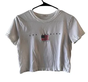 John Galt White Los Angeles Cropped Short Sleeve Tee Women Sz XS thumbnail 1