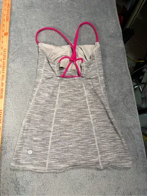 Lululemon Heathered Gray Tank yop with Hot Pink Straps 2 thumbnail 6