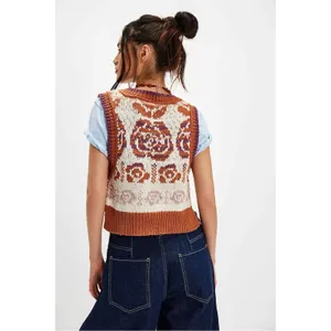 Free People Notes Of Rose Sweater Vest Neutral Combo Small NWT Bohemian Preppy thumbnail 2