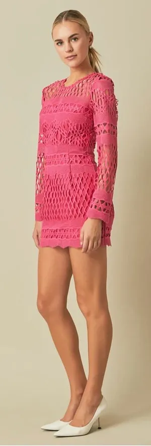 Anthropologie Endless Rose LONG SLEEVE CROCHET MINI‎ DRESS size large NWT thumbnail 1