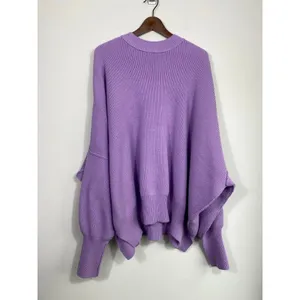 Free People Purple Ribbed Knit Oversized Balloon Sleeve Sweater M thumbnail 2