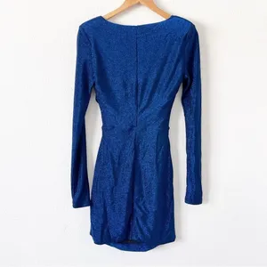 Meshki Blue Glitter Cut Out Long Sleeve Glam Party Club Bodycon Mini Dress thumbnail 8