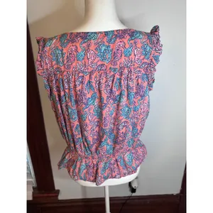 Simply Southern Pink Seahorse Print Ruffle Peplum Cotton Top Womens Medium thumbnail 3