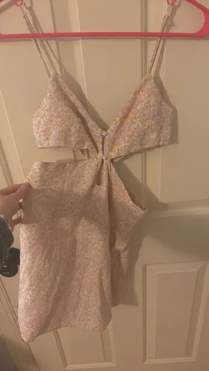 ZARA Floral Mini Dress Cut-Out Linen Blend thumbnail 3