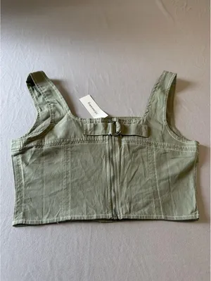 Francesca’s Mi Ami Green Crop Top Corset Zip Front Sleeveless Women’s M thumbnail 7