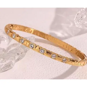 NEW Elegant Gold Plated 316L Bangle‎ Bracelet Square Simulated Diamonds, 6-9” thumbnail 2