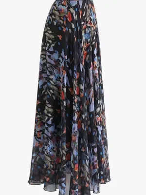Chicwish Black Blooming Calla Lilly Floral Maxi Skirt with Blue and Red Accents thumbnail 2