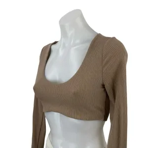 Alo Yoga Ribbed Defined Scoop Neck Long Sleeve Gym Athletic Activewear Bra Top S thumbnail 2