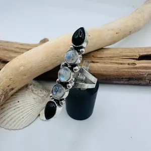 Moonstone & Onyx Sterling Silver Plated Statement Ring Size 6 thumbnail 7