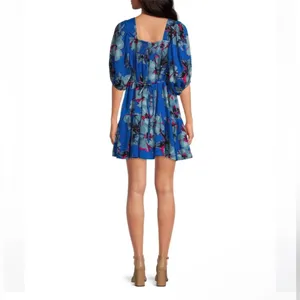 NWT Band Of The Free Soria | Floral Lapis Blue Slate Dress L thumbnail 2