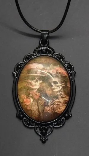 Skeleton Gothic Cameo Necklace Black thumbnail 1