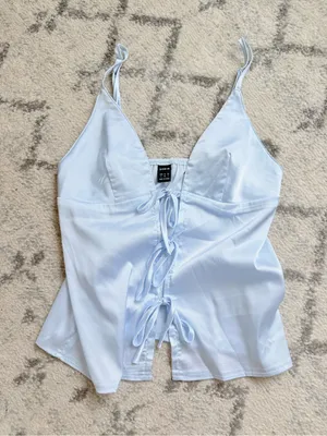 SHEIN Light Blue Satin Lace-Up Cami Tank thumbnail 1