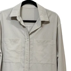 Alo Yoga Womens Pinstripe Long Sleeve Button Down Shirt Grey White Athleisure thumbnail 3