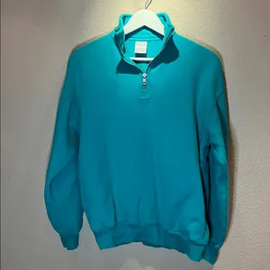 Aritzia TNA Cozy Fleece Mega Fit Green Quarter Zip Pullover Size 1 or XS thumbnail 2