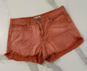 Free People Raw Hem CutOff Denim Jean Shorts Womens 30 Faded Burnt Orange Summer thumbnail 1
