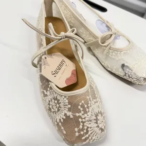Susanny‎ Airy Lace White Ballerina Flats Square Toe Mary Jane Mesh Sequins 6.5 thumbnail 2