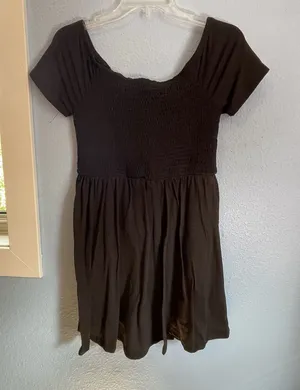 White Birch Black Smocked Bodice Short Sleeve Mini Romper Dress Size M thumbnail 1